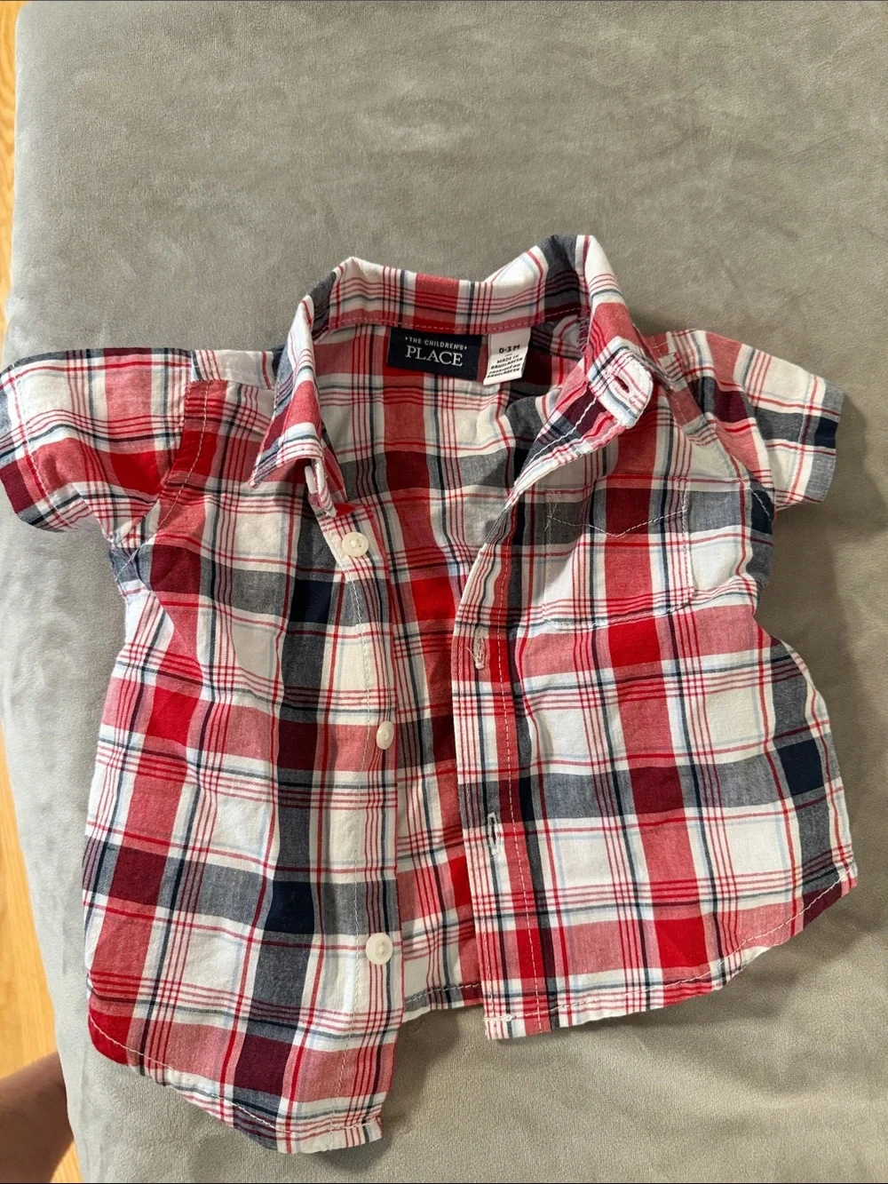 The Children's Place Red White and Navy Plaid Short-Sleeve Button Shirt
